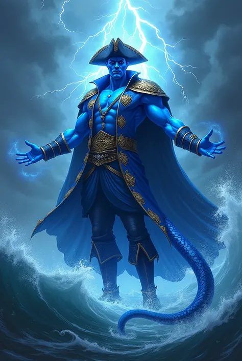 blue genie pirate in the ocean storm genie tail