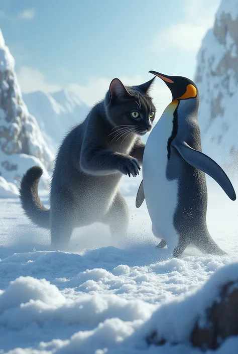 The cat defeats the penguin