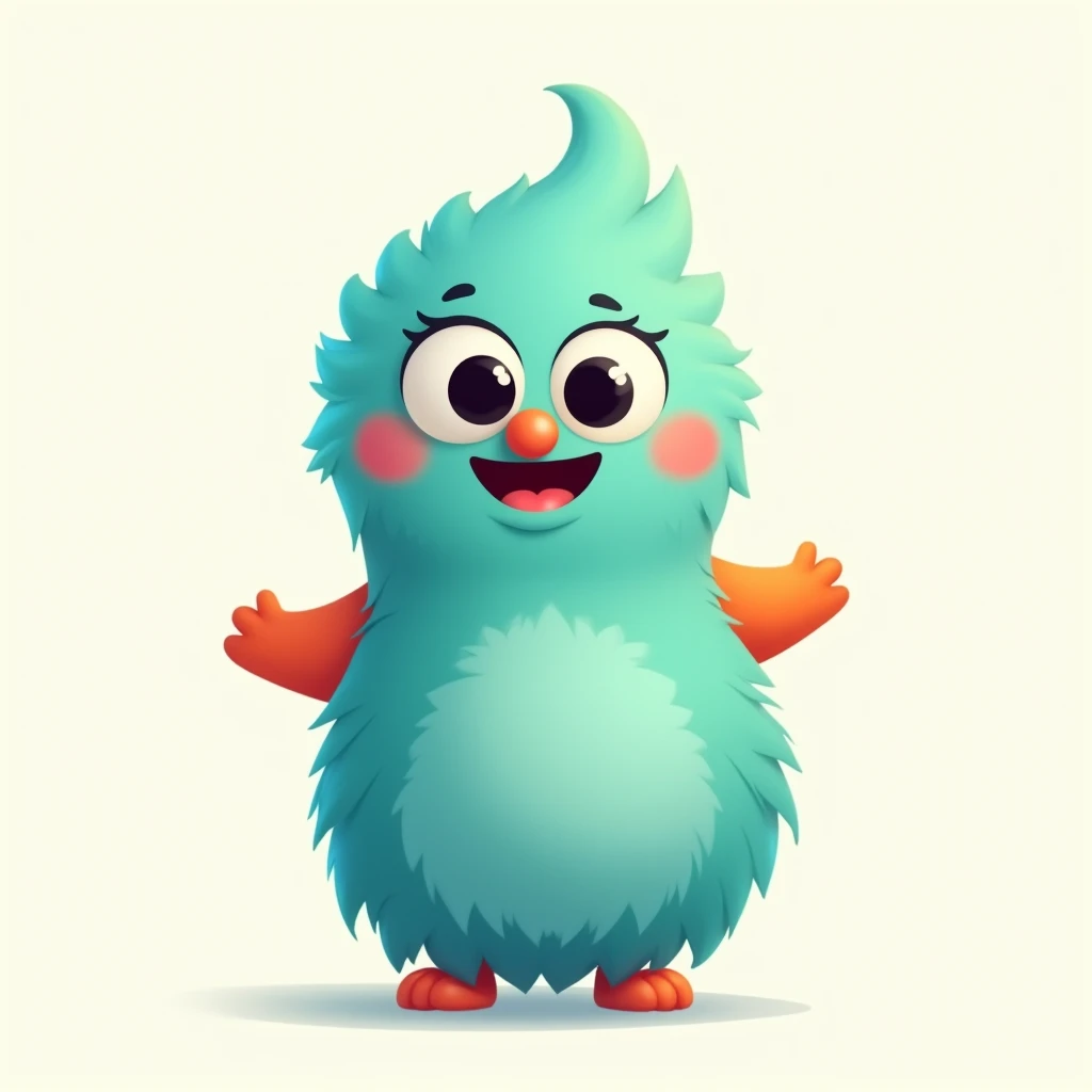 Design a 2D vector mascot for a ren's educational app. The character should have a slightly elongated body with a unique shape, avoiding direct resemblance to existing characters like those from Sesame Street. Use bright, cheerful, and distinctive colors l...