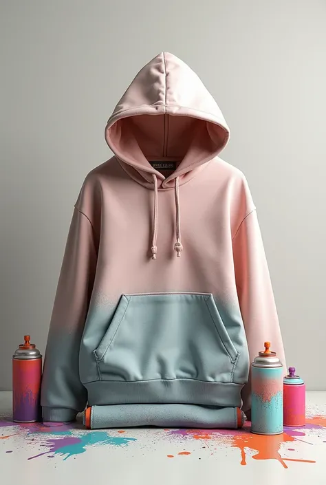 Hoodies stacked with light shades , Make the chest part a little more visible to put the logo on it and paint marks and spray cans around the sides 