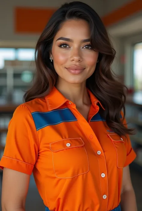 Prompts
Create an image of cantante regional mexicana Ángela Aguilar wearing a Chedraui uniform with orange and blue colors With more Presence the color orange and a blue stripe above the chest