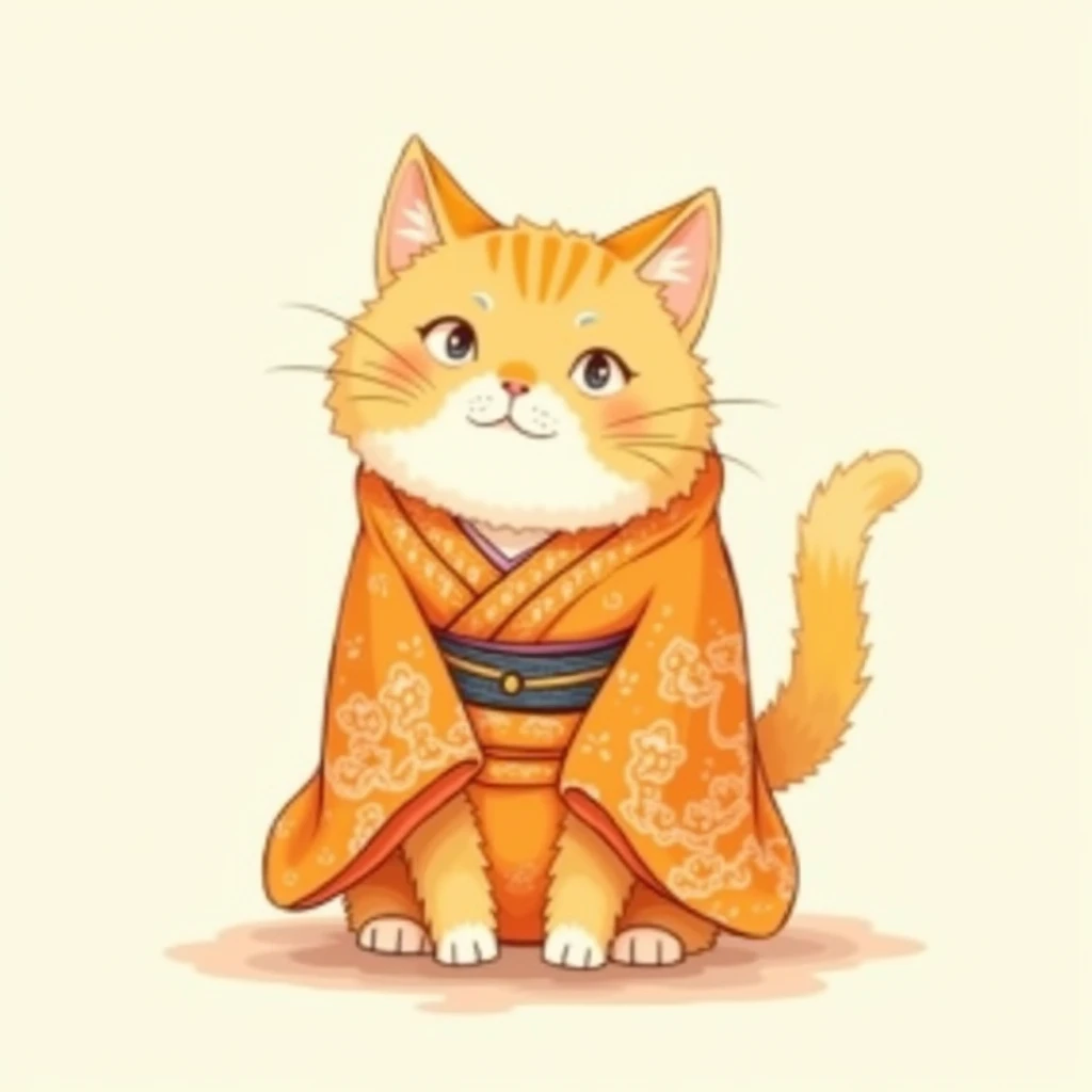  simple illustratio ((hand drawn style))   kimono　orange cat