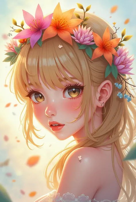 Blonde anime girl with flowers on her head