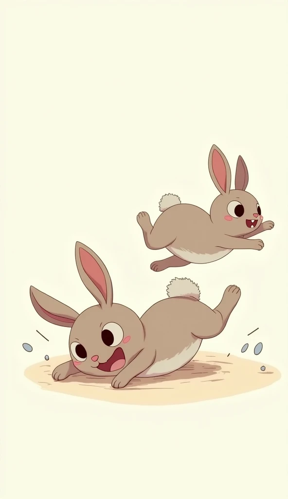 a rabbit falling face down to the ground while trying to accompany another rabbit. full hd