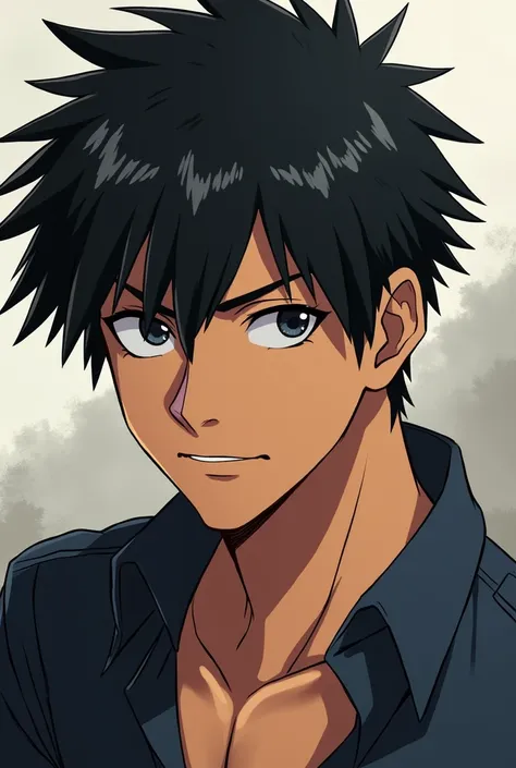 A brown anime guy with black hair