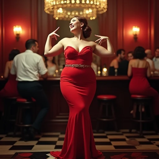 fatty tall chubby cabaret ass flaunting mom plus size,dancing amongst billionaires men,sexy actress fat hourglass slut mom in 1950s , Italian retro,backside ass pose,real movie snapshots in a billionaire bar,papparazo,black and while magazine photo