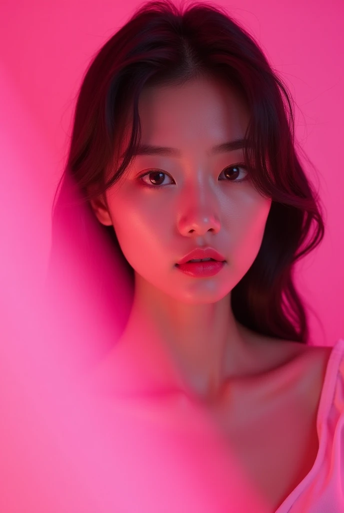 Korean woman on pink background