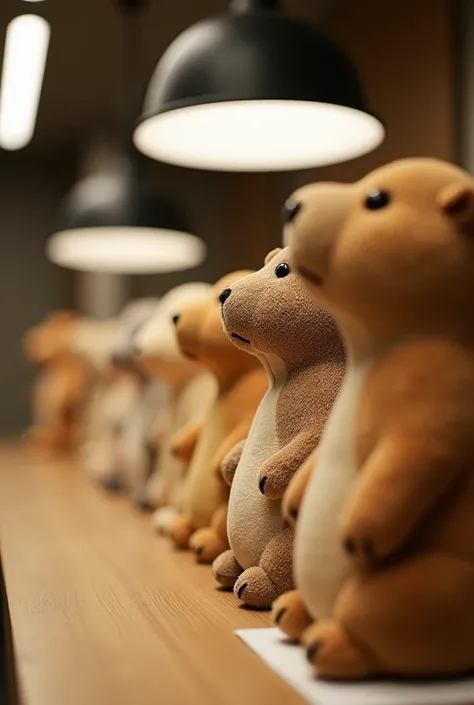  several stuffed animals are lined up in a row on a table,  a cake inspired by Eppo Doeve  , tumblr, some kind, capybaras in Tokyo , “stretch, Squishmallow,  Detailed !!,  plush photograph , very_ Detailed !!, , [ [ suave ] ], beast, beautiful:2