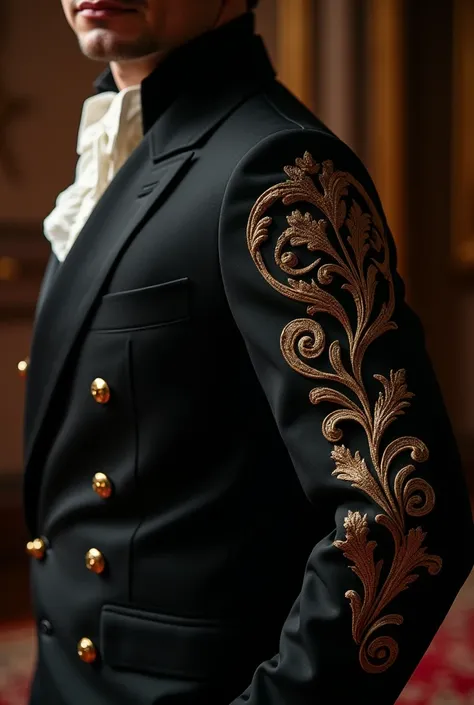 Black jacket suit, with gold embroidery on the arm 