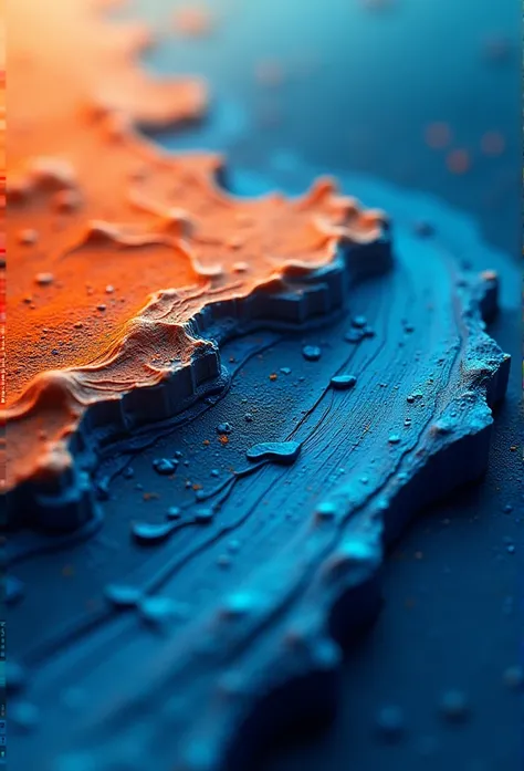  macro photography of a computer-generated abstract background,  resembling , blue and orange textures ,  paint, approaching complex details, demonstrating the depth and complexity of digital art 