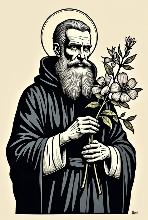 Ornamental flower Saint Benedict linocut