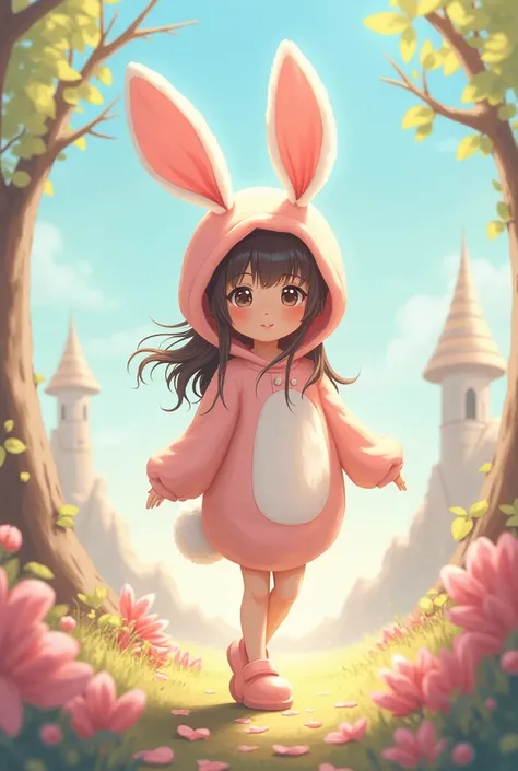  girl wearing a Ghibli style bunny suit