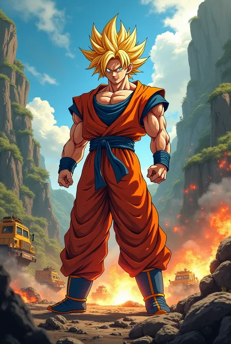 Create a comic book of Goku fighting against the Brazilian army 