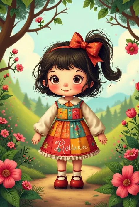 Create Emília Doll theme wallpaper from the work Sítio do Pica Pau Amarelo, with the name Hellena written on 