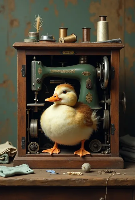 Duck in a sewing machine 