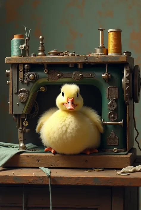 Duck in a sewing machine 