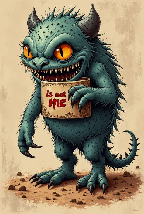  Gothic letters or difficult to make letters that say  "That monster is not me " " in Spanish" With a hand drawing style , using textures that simulate traditional tools such as pencils or pastels ,  and a creative use of color to highlight details .  The ...