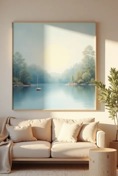 Living room with light blue and light brown painting