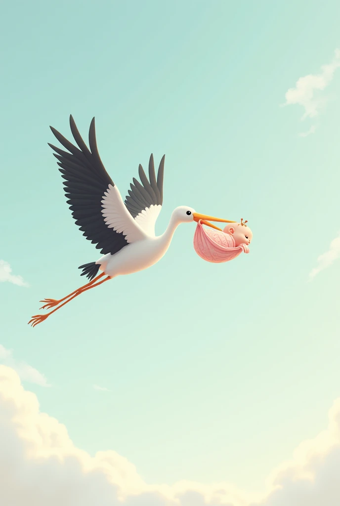 Stork carrying a baby 