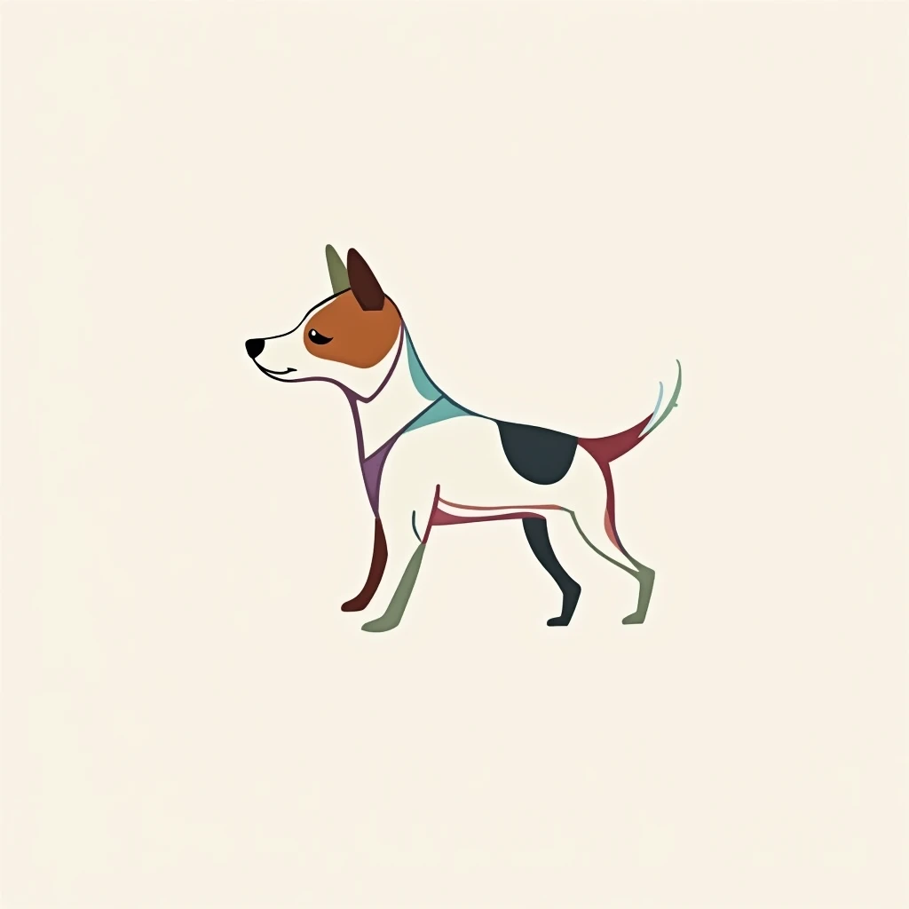 2d simple  logo made of coloured lines representing jack rusell dog. Minimalist abstract art