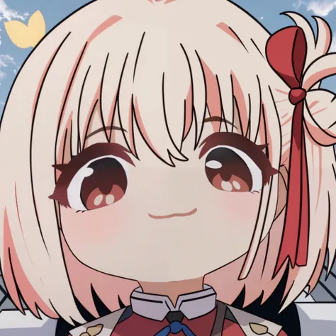 score_9, source_anime, 1girl, chisato nishikigi, lycoris recoil, 1st lycoris red uniform, red hair ribbon, smug, 3d, ba_chibi