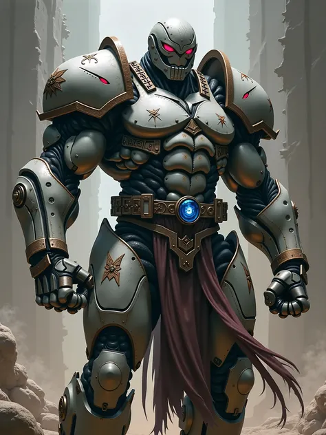  masterpiece,  In detail,  high resolution , muscular mecha barbarian in metallic venom armor, epic  pose, body armour