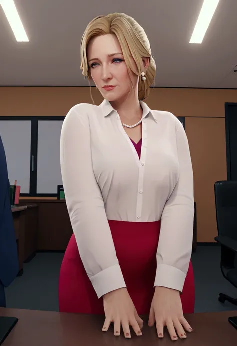 General butch 3d artstyle, beautiful blonde woman, mature, adult, office worker