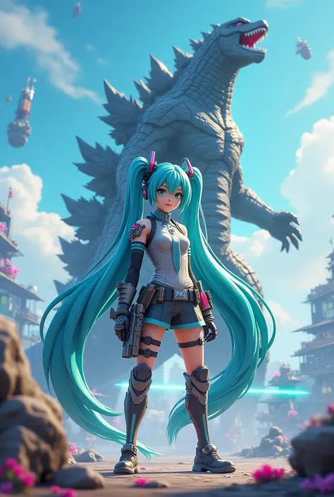 Creame una hatsune miku de fortnite con godzilla 