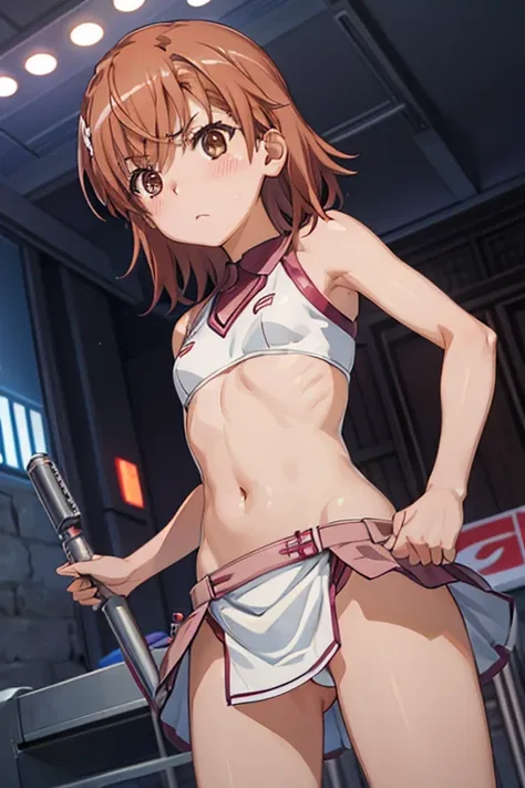 Mikoto misaka.、A Certain Scientific Railgun、girl、Small breasts、whole body,blush,loincloth、best quality,