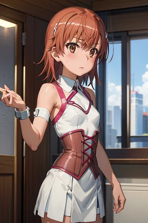 Mikoto misaka.、A Certain Scientific Railgun、girl、Small breasts、whole body,blush,bondage corset、best quality,