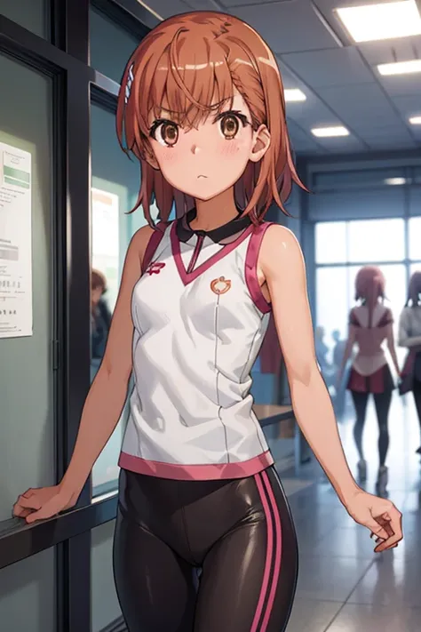 Mikoto misaka.、A Certain Scientific Railgun、girl、Small breasts、whole body,blush,leggings、best quality,