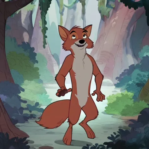 (robinhood:1) standing, in forest, facing viewer, naked, barefoot, full body, screencap