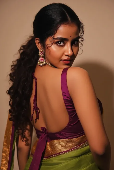 indian slim curvy aunty with long tied hair, thick breast, thick hip, thick ass, thick thighs, woman wearing Georgette transparent saree, sweating lot, sweat drops visible, deep belly button, nipple popping out. Erotic image
