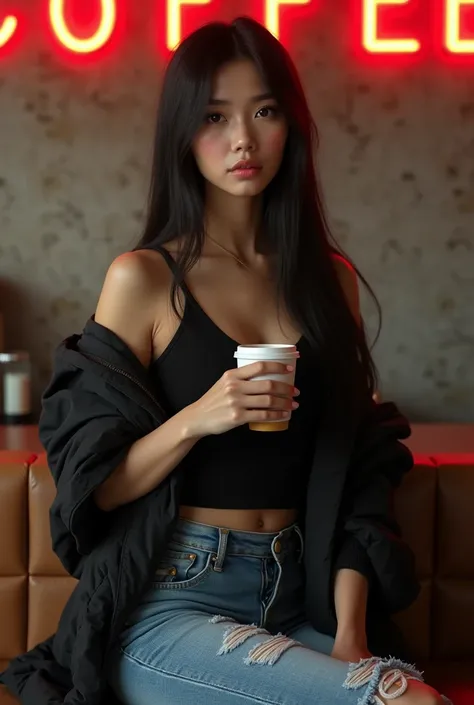 coffee shop, ((  Works  , highest quality,  Best picture quality , High resolution,  realistic ,  RAW photo , 8k,  CG synthesis very detailed wallpaper 8k )), ( big and amazing shot of goddess , very hot and sexy ,  Amazing beauty ,   perfect proportions  ...