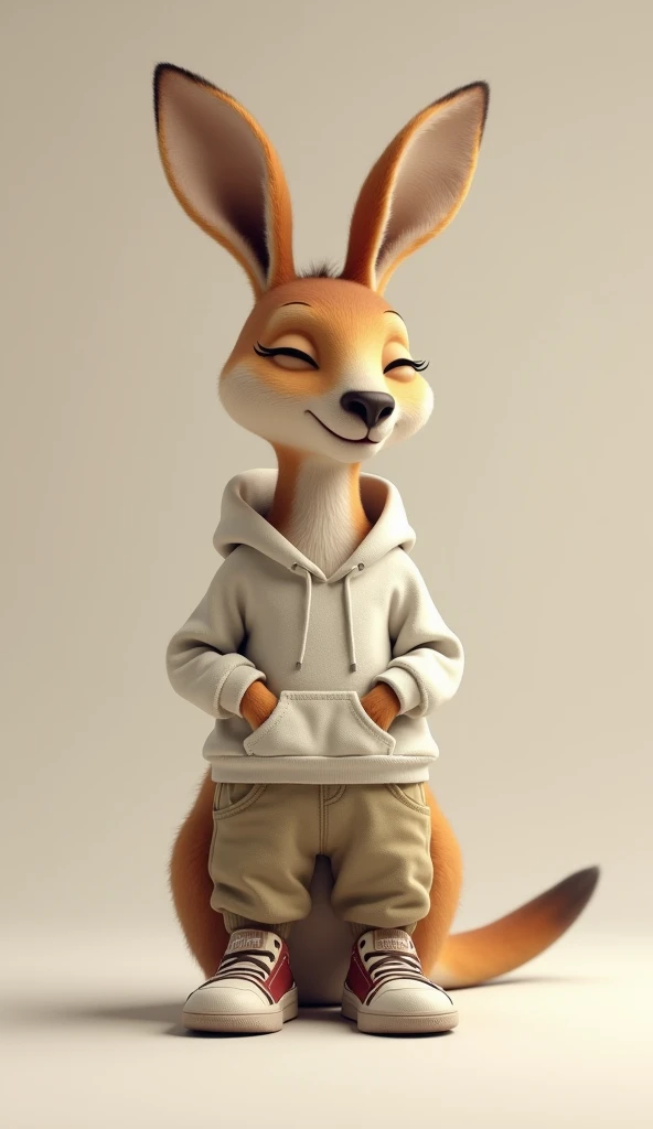 A relaxed kangaroo in casual, comfortable clothing, like a hoodie, sweatpants, and sneakers, radiating a laid-back and calm vibe.