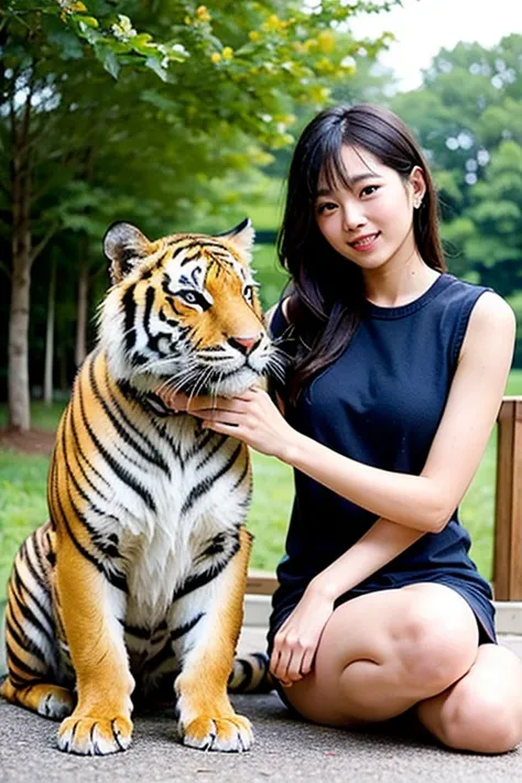 Gender female sitting d outdoors equals tiger