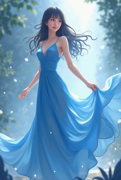 Variations of woman in blue dress with anime formats