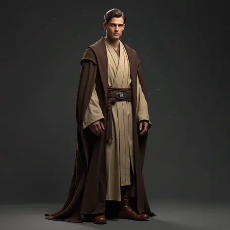 Recreate a "Even Piel "  Star Wars background ((realista 4k)) What do you wear Jedi robes. He is standing.  is standing with a dark gray background.