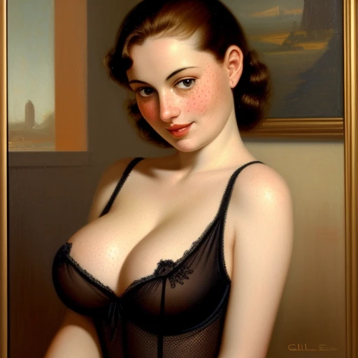 score_9, score_8_up, score_7_up, score_6_up, 1girl, a beautiful 35-year-old scottish housewife, (mature). She is wearing a flirty negligee. Dynamic pose, striking a pose, flirting with the camera, slight smile on her face, pale skin and (freckles), (volupt...