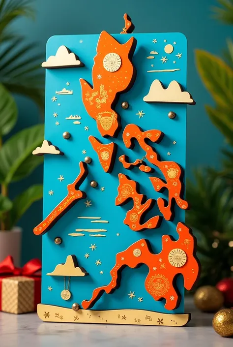 Make me an advent calendar that is Philippine-themed, the structure of box is the Philippines' map that has openable box. And it has 24 mini boxes inside