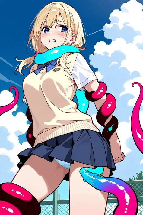 High school girl in a miniskirt being humiliated by tentacles