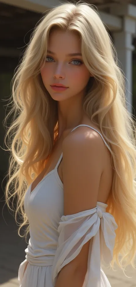 Blonde girl with long, flattering hair 