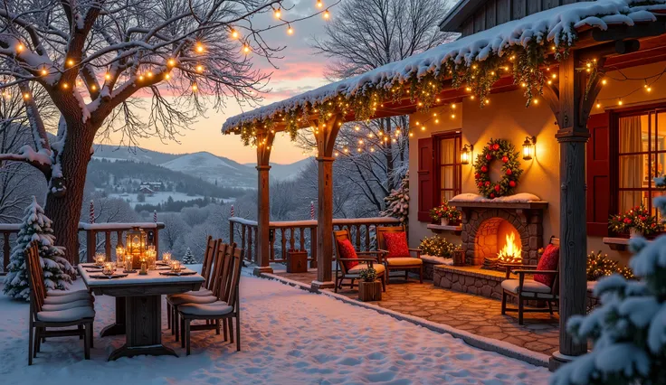  large patio with Christmas style in winter, Feria Country . warm light, afternoon/Evening