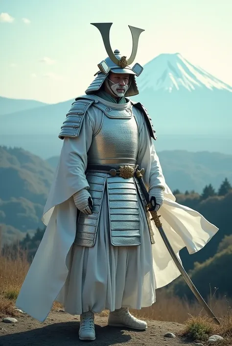 A guy in White samurai armor