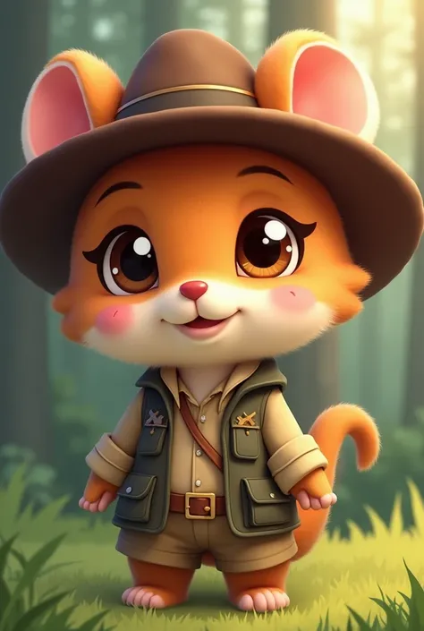  close-up of a cartoon character wearing a hat, style of  maple story ,  Maple Story mouse, character art of  maple story ,  forest hunter woman ,  maple story  indiana jones,  cute  forest creature,  Maple Story,  maple story  gun girl,  maple story ,  cu...