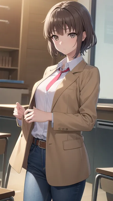 sakutaazusagawa, sakuta azusagawa, short hair, brown hair, (brown eyes:1.5), male focus,
BREAK shirt, long sleeves, school uniform, jacket, white shirt, open clothes, necktie, belt, pants, blazer, red necktie, brown jacket,
BREAK indoors, classroom,
BREAK ...