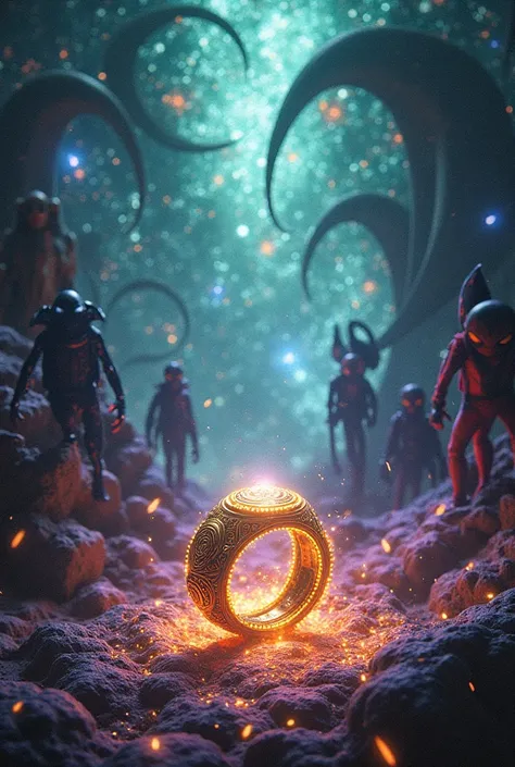 Create me a multiverse background ,  in which you can visualize the ring of Doctor Strange and villains from Spiderman,  this background has to look multidimensional .