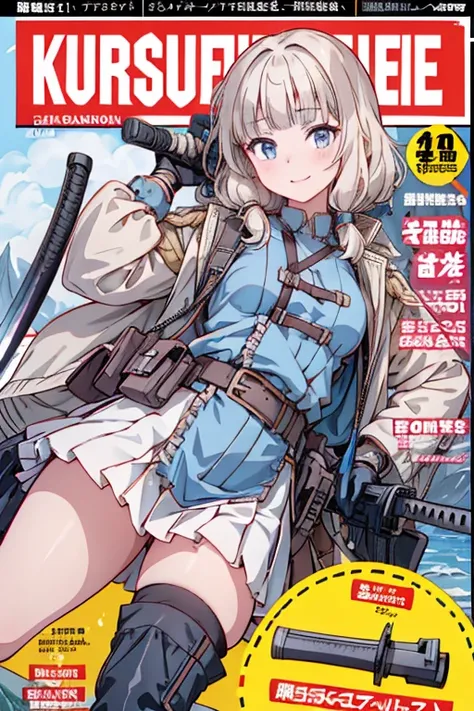 (from below:1.2, Highest quality ),  girl  ,  platinum colored hair military uniform  , The dreamer wants purplish blue eye ,( small breasts:1.0),  Lori does it , (Masterpiece:1.2, Highest quality ), (Beautiful   Details depictiOn : 1.2), ( beautiful   Det...