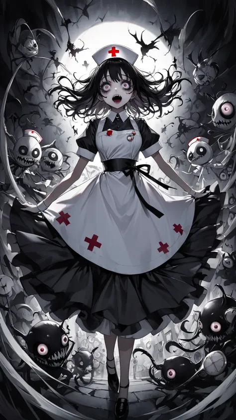 Tim Burton style 、Nurse、 darkness、Madness、