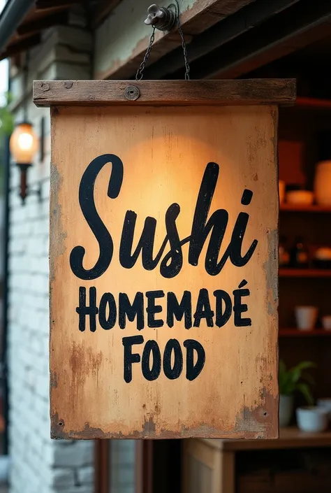 Generate a sign that says sushi, Homemade food